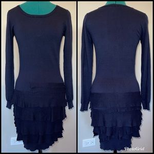 BCBG silk blend knitted ruffle bottom dress